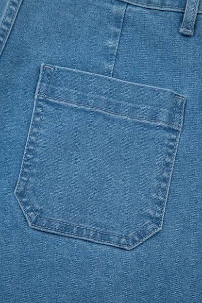 Dusk Blue Retro Washed Patch Pocket Loose Jeans