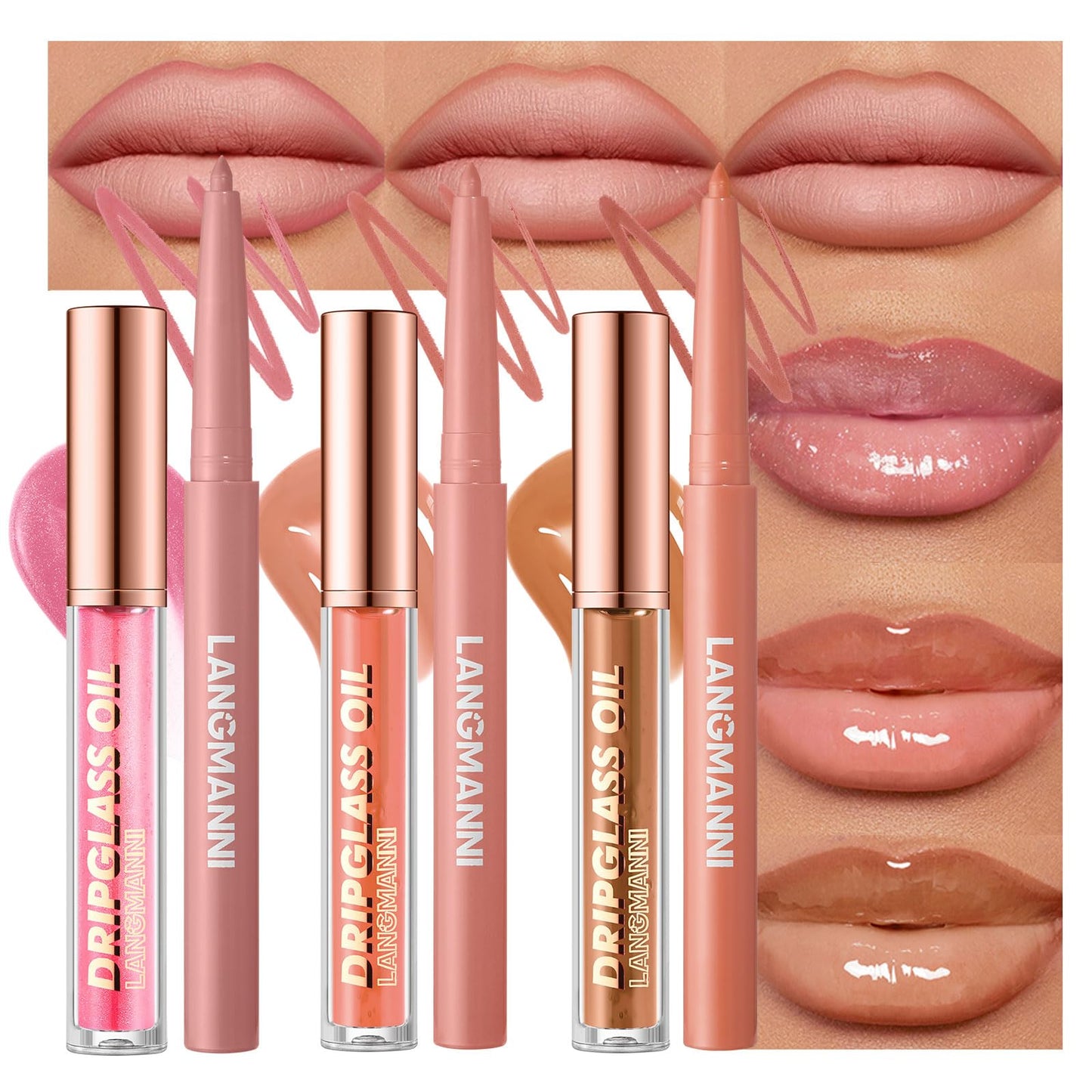 BestLand 12pcs Hydrating Lip Oils + Lip Liner Pencil Lip Combo Sets, 24H Long-Lasting Lip Kit with Lip Liner and Gloss, Nourishing, Non-Sticky Tinted Stain Lip Gloss Plumping Lip Oil Set for Women