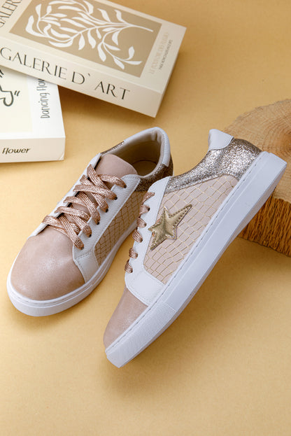 Love Gold Glitter Star Patchwork PU Leather Lace-up Sneakers