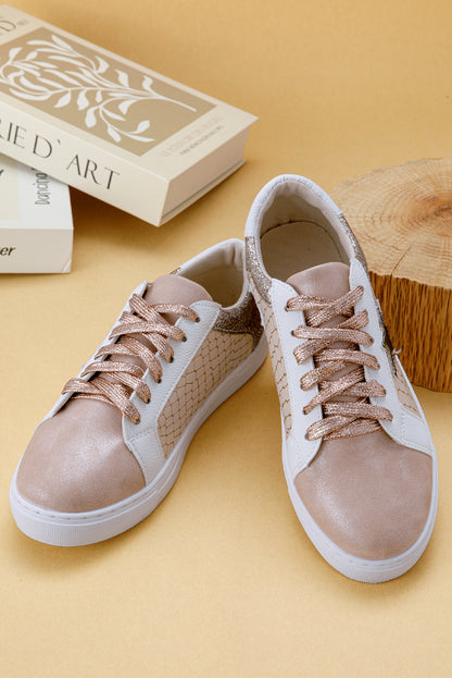Love Gold Glitter Star Patchwork PU Leather Lace-up Sneakers