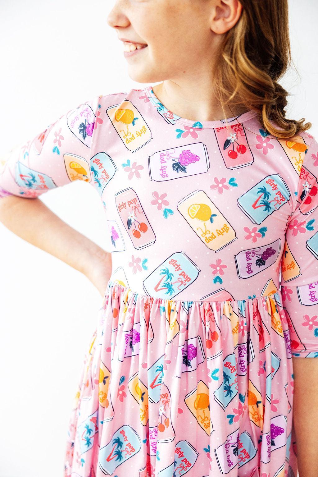 Girly Pop 3/4 Sleeve Pocket Twirl Dress