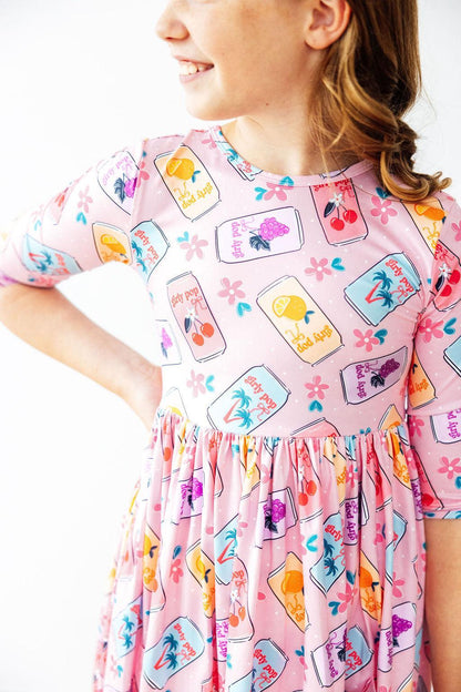 Girly Pop 3/4 Sleeve Pocket Twirl Dress