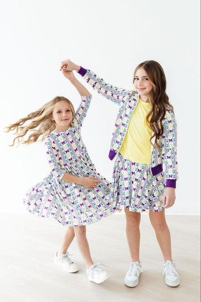 Mardi Gras 3/4 Sleeve Pocket Twirl Dress